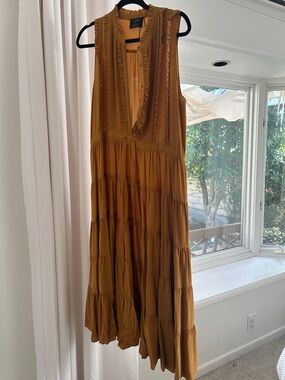 Ulla Johnson Silk Mustard Tiered Ruffle Maxi Dress